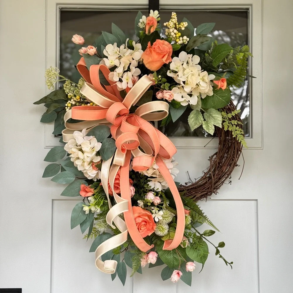 Peach Roses and Cream Hydrangeas Wreath